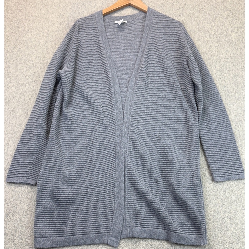 H&M Basic Womens Cardigan Sweater Gray Open Front Ribbed Knitted Soft Comfort S